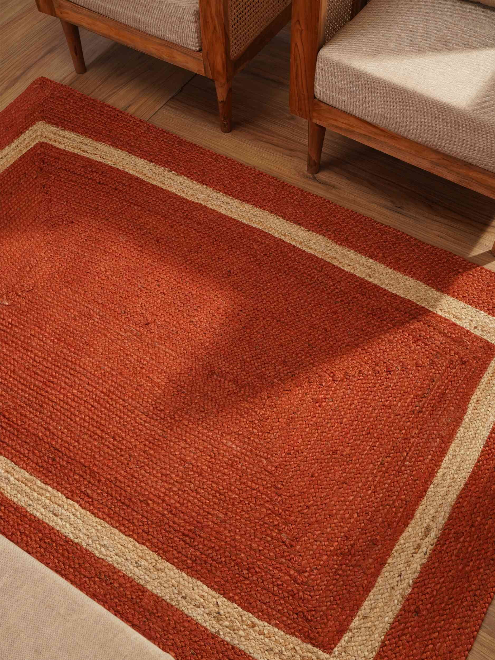 HAND WOVEN JUTE ECO-FRIENDLY AREA RUGS - 4'x6', Rectangle, Orange, High Pile, Natural Fiber, Handmade Area Rugs for Living Room, Bed Room (J00025)
