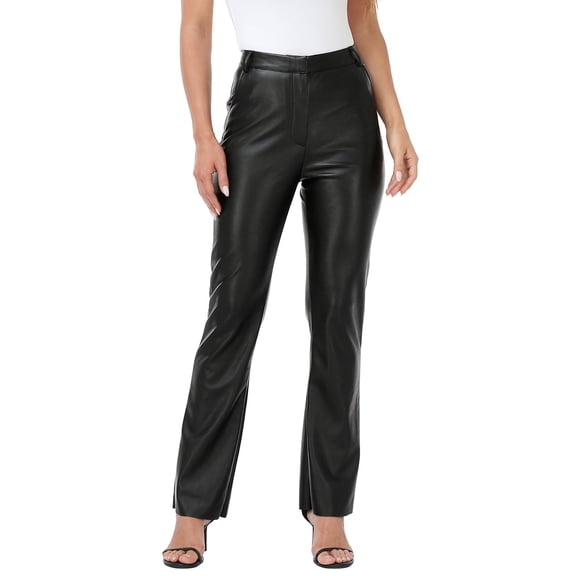 HDE Women's Faux Leather Pants High Waisted Trousers with Pockets Black S