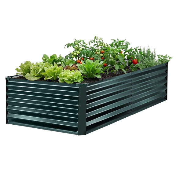 VEVOR Galvanized Raised Garden Bed, 6.67 x 3.35 x 1.51 ft, Rectangular Metal Planter Box Kit Outdoor, Rustproof Elevated Planting Box with Gloves, Alu-Zinc, for Growing Flowers Vegetables, Dark Green
