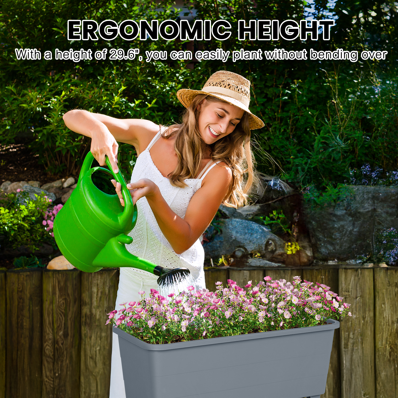 BPS Outdoor Raised Garden Bed, Set of 3 Self-Watering Elevated Planter Box with Legs - Gray