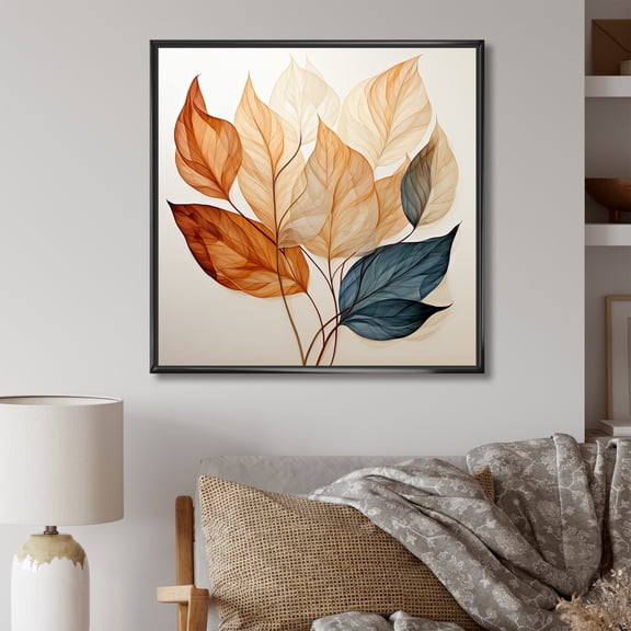 Designart "Abstract Abstractions Of Copper Leaves" Leaves Floater Framed Wall Decor
