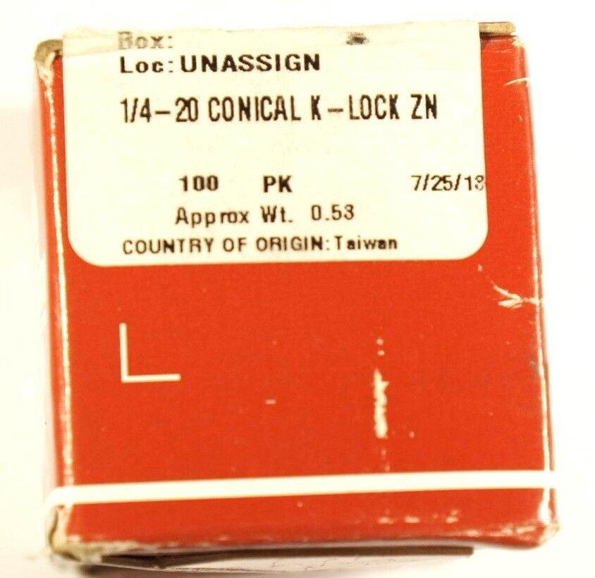 Conical Washer Lock Nut, 1/4"-20, Steel, Not Graded, Zinc Plated, 13/64 in Ht, 100 PK