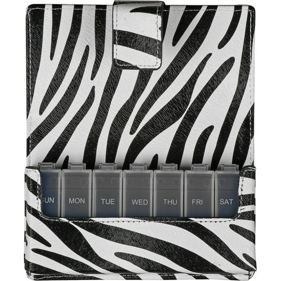 HealthSmart Fashion Travel Pill Case 7-Day Pill Planner Organizer, Zebra