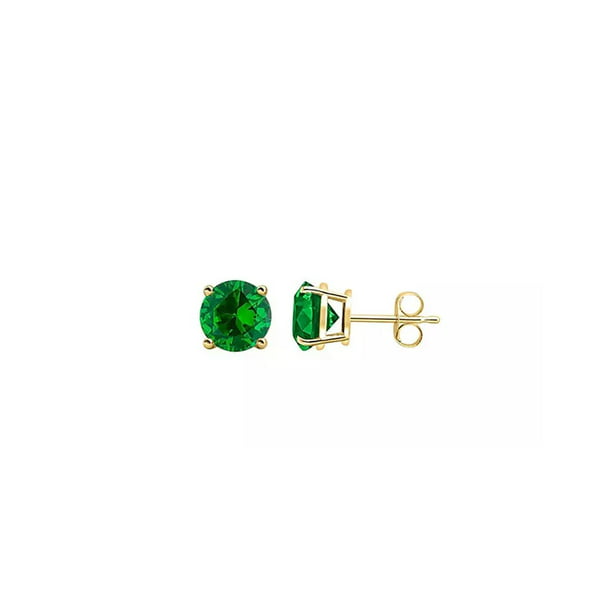 PJ Jewelry - 10k Yellow Gold 1/2 Ct Round Created Emerald Stud Earrings ...