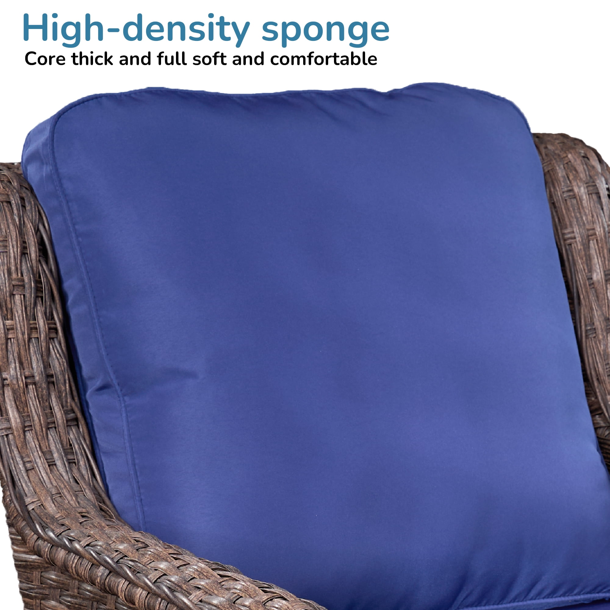 Hzzkey Patio Furniture Set, 5 Pieces Outdoor Sectional Sofa Set, All-Weather Wicker Rattan High Back Patio Conversation Set with Ottoman for Poolside, Backyard, 4.33" Thick Cushions, Navy Blue