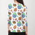 thumbnail image 6 of Womens Easter Shirts Holiday 3/4 Sleeve Tunic Tops Funny Rabbit and Egg Printed T-Shirts Loose Round Neck Pullover Casual Three Quarter Length Blouses Sky Blue 3XL, 6 of 6