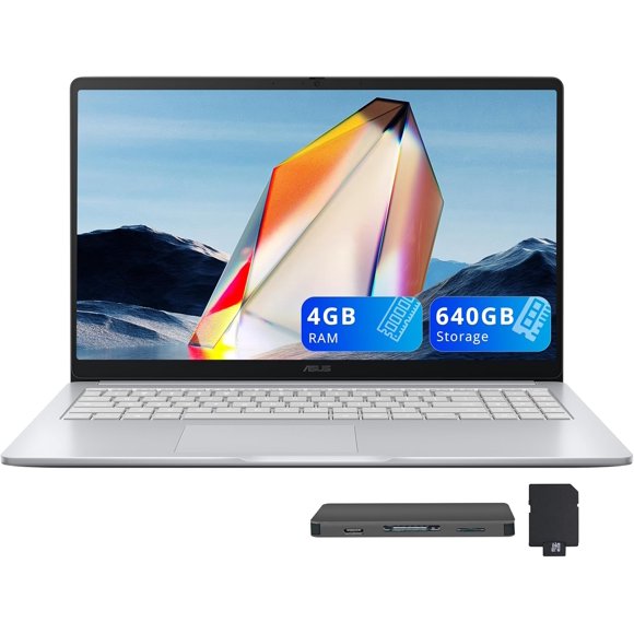 ASUS Chromebook CX15 15.6" FHD IPS Laptop, Intel Celeron N4500, 4GB RAM, 640GB Storage (128GB eMMC+512GB Docking Station Set), Intel UHD Graphics, Number Pad, Webcam, WiFi 6, Chrome OS, Pure Gray