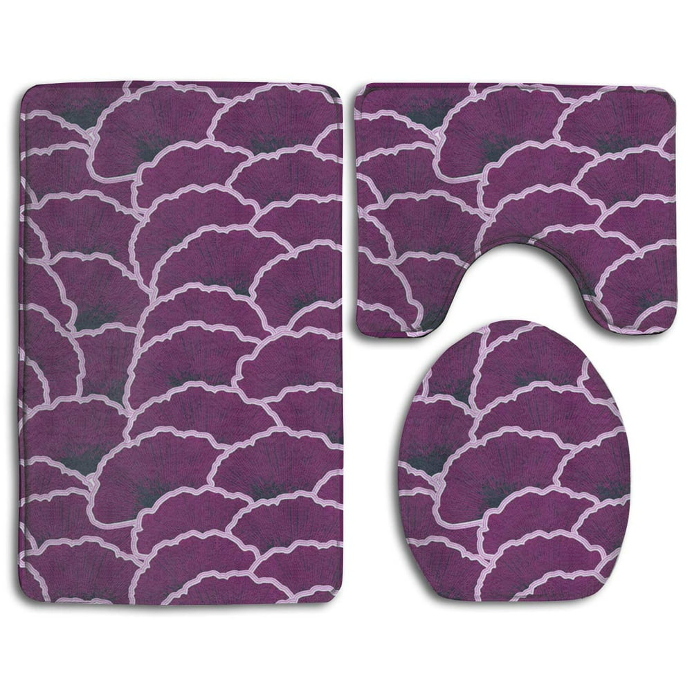 GOHAO Lavender Purple 3 Piece Bathroom Rugs Set Bath Rug Contour Mat and Toilet Lid Cover