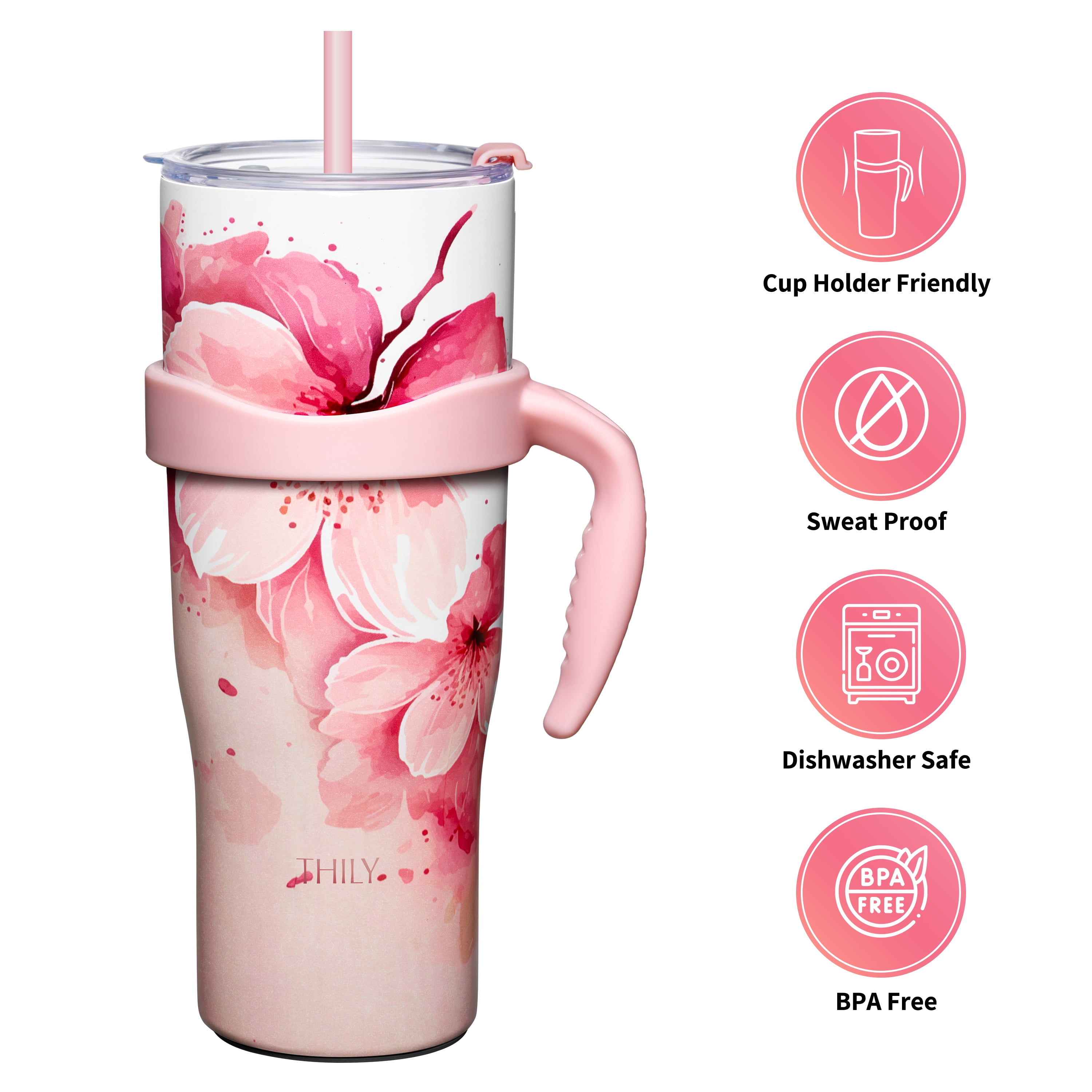 TOURIT 40 oz Tumbler with Handle and Straw, 3 in 1 Sip-All-Way Lid