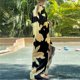 thumbnail image 4 of Vestido largo estampado floral de manga larga con cuello en V de playa de gasa a la moda para mujer Pompotops  lopia1000380, 4 of 9
