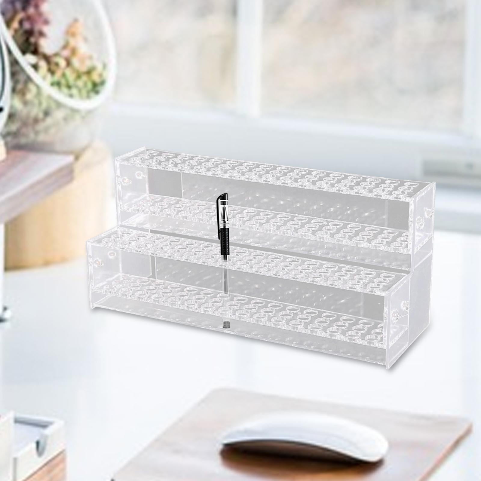 SunniMix Clear Pen Display Stand Multi Slots Pen Holder for Desk for Eyebrow Pens Colored 2 Layer 96 Holes