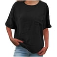 thumbnail image 6 of Ounisa Women's Roll Up Short Sleeve T Shirts Crew Neck Tops Loose Causal Tees with Pocket, 6 of 9