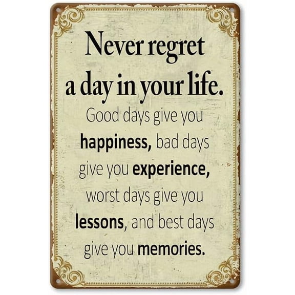 Sarcastic Metal Vintage Aluminum Signs (8''x12''), Never Regret Every Day Of Your Life Funny Posters, Outdoor Porch Garage Home Decor, Cafe Bar Club Decor, Farm Garden Wall Art Tin Signs Decoration
