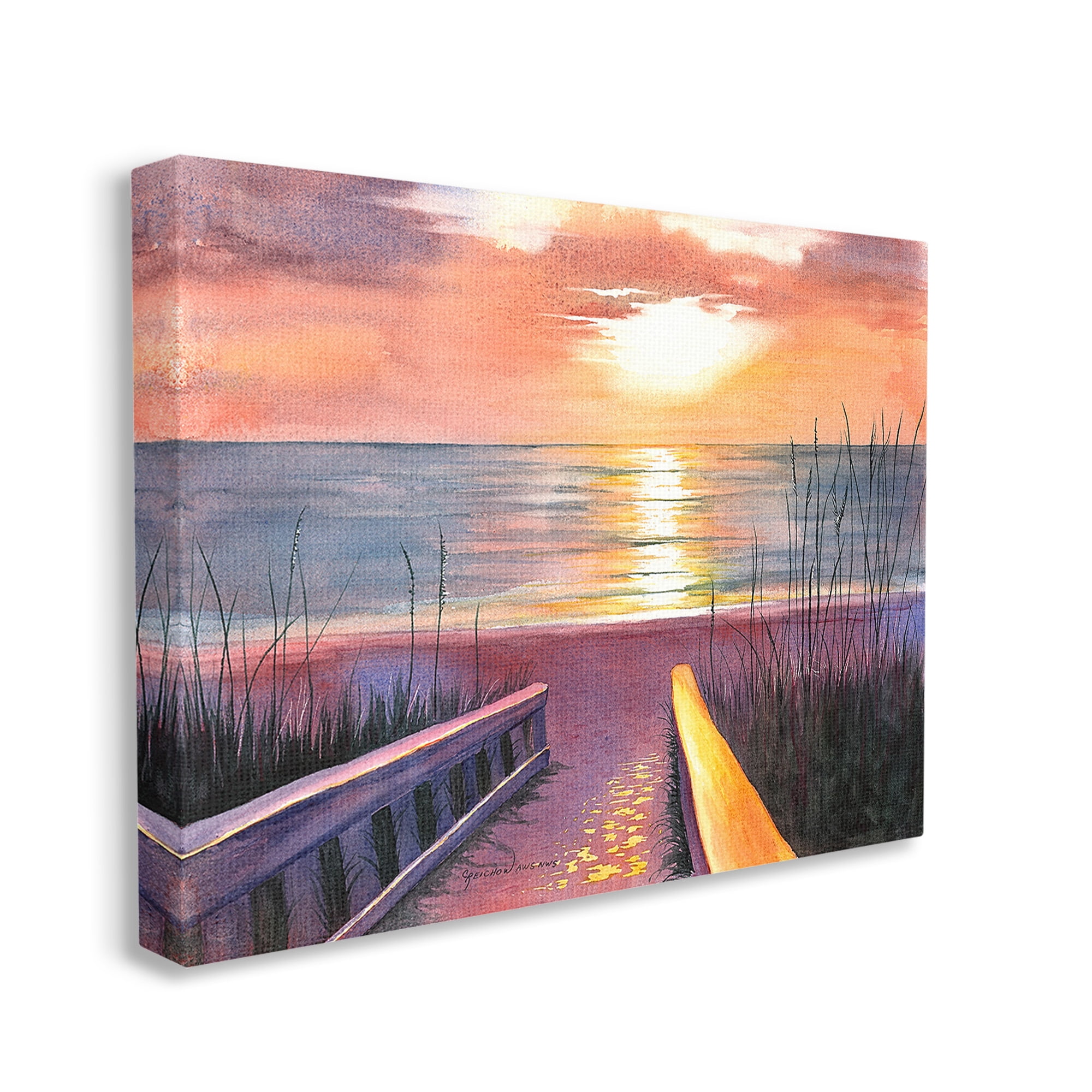 Stupell Industries Sunlit Beach Pathway Landscape Painting Gallery Wrapped Canvas Art Print Wall Art, 30 x 24