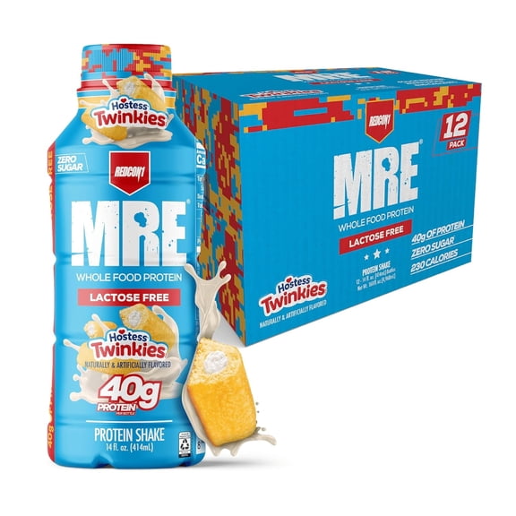Redcon1 MRE 40g Protein Shake, Hostess Twinkies Flavor, 12oz Bottles, 12-Pack