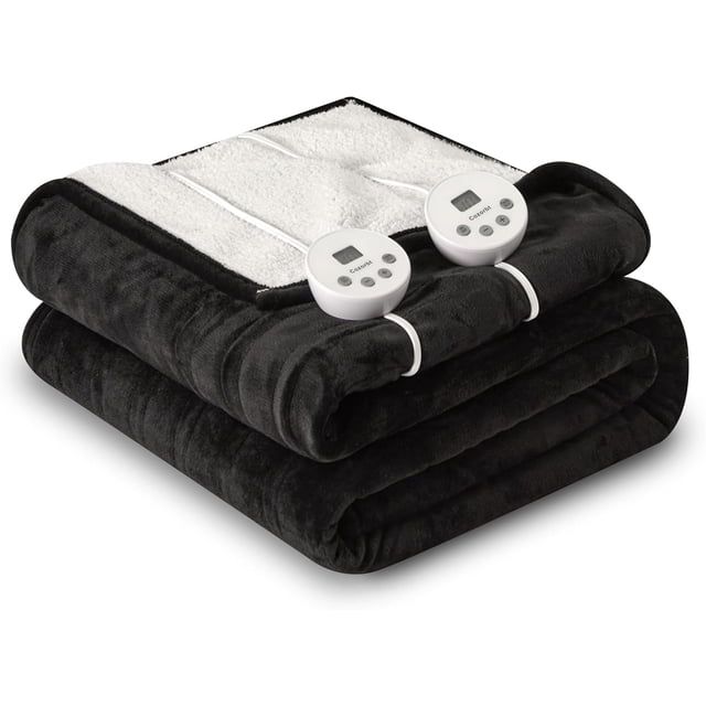 Heat Blanket \uDx\uD Throw Soft Flannel & Sherpa Reversible Electric Blanket with Heat Settings Timer Setting and Hours Auto-Shut Off