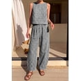 thumbnail image 4 of Carlikeit Womens 2 Piece Set Summer Plaid Sleeveless Top Wide Leg Pants Matching Lounge Outfit Cotton Beach Vacation Travel Casual Outfit 2026, 4 of 15