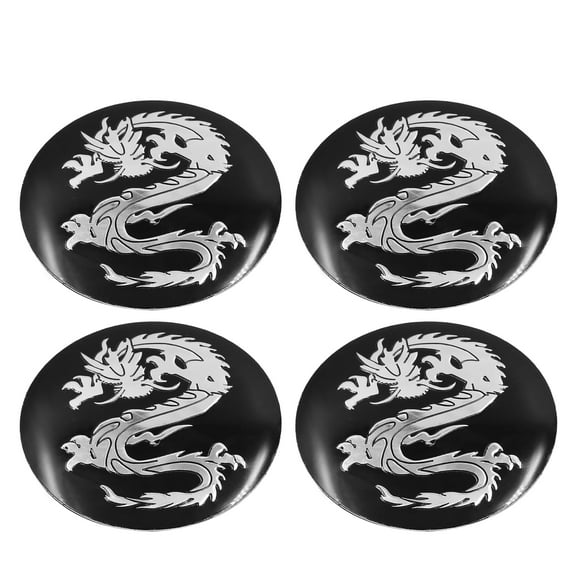 56mm Dia Auto Car Wheel Sticker Hub Caps Centre Cover Decor Dragon Pattern Silver Tone 4pcs