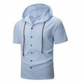 thumbnail image 2 of Dolkfu Men Short Sleeve Shirt Button Down Hooded Blue Hoodie Shirt Fitted Athletic Drawstring Mens Tshirts,2X, 2 of 9
