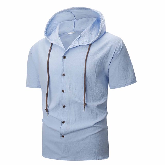 RXMEKW Lightweight Polyester Hooded Cardigan for Men, Casual Short Sleeve Button Front Top for Men, Regular Fit