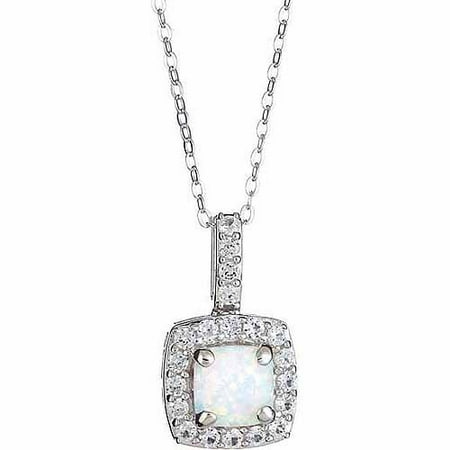 Created Opal and Created White Sapphire Sterling Silver Pendant