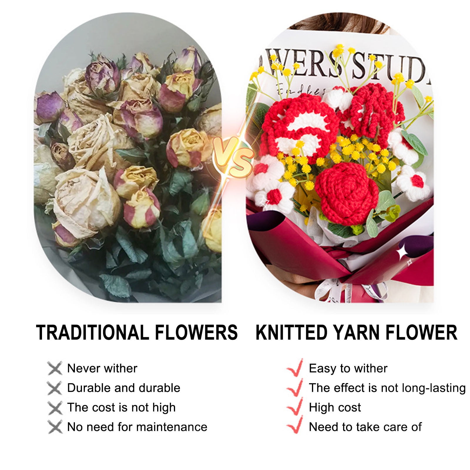 Wovilon Finished Hand-woven Bouquet Of Roses For Valentine's Day Simulated Dried Flower Girlfriend's Birthday