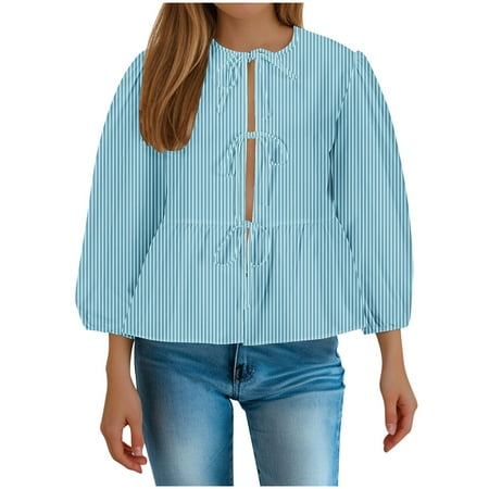 Merry Christmas Shirt Women s Shirts Sale Gym Oversized Shirts for Women Long Sleeve Tops for Woman Workout Top Women Business Tops Striped Shirt Women s Regular Drawstring Shirt with Bubble Sleeve To