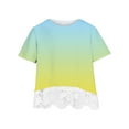 thumbnail image 3 of AJTQTH Girls Tops Kids Summer Gradient Printed Cute Lace Patchwork Tees Short-Sleeved Crewneck Tshirts Blouses Shirts for Summer Casual Party Holiday Beach Clothes Multicolor#03 3 Years, 3 of 4