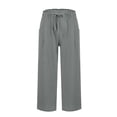 thumbnail image 6 of Women's Capri Pants Comfy Linen Elastic Bell Bottom Lightweight Cropped Pants High Waist Drawstring Stretch Yoga Gauze Pants with Pockets Gray XL, 6 of 6