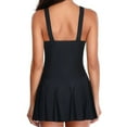 thumbnail image 5 of Women Floral Print Monokini Deep V-Neck Sleeveless Flowy Hem One-piece Swimwear Slim Fit Bathing Suit Dress Style Beachwear-Black,XL, 5 of 8