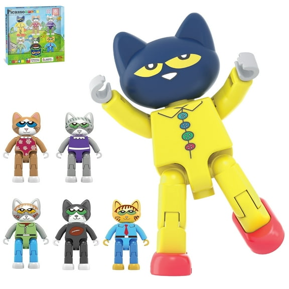 PicassoTiles Pete the Cat Magnetic Tiles Toy Set for Kids – 6PCS Educational STEM Building Blocks