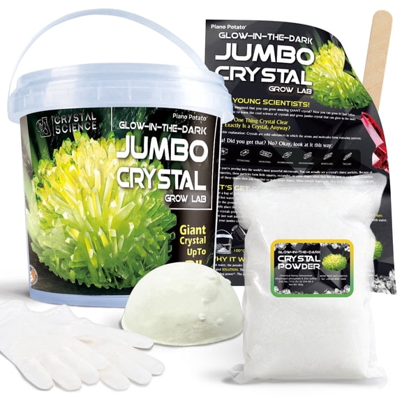 Piano Potato Crystal Growing Kit for Kid,Jumbo Glow-in-the-Dark Crystal Growing Kit for Kids Ages 6 ,Grow Giant 3" Luminous Crystals in Days,STEM Science Experiment Set with Tools & Fluorite Specimen