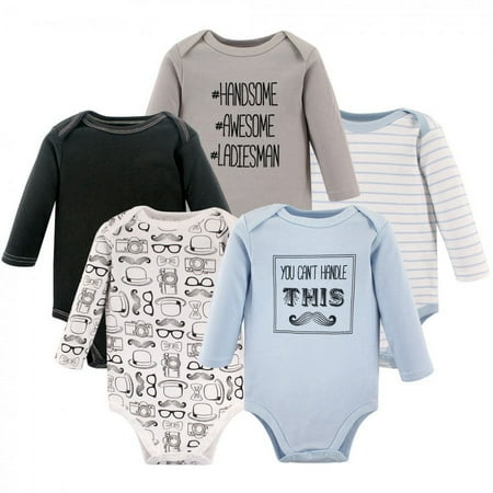 UPC: 0660168552478 | Hudson Baby Infant Boy Cotton Long-Sleeve Bodysuits 5pk  Mustache  6-9 Months