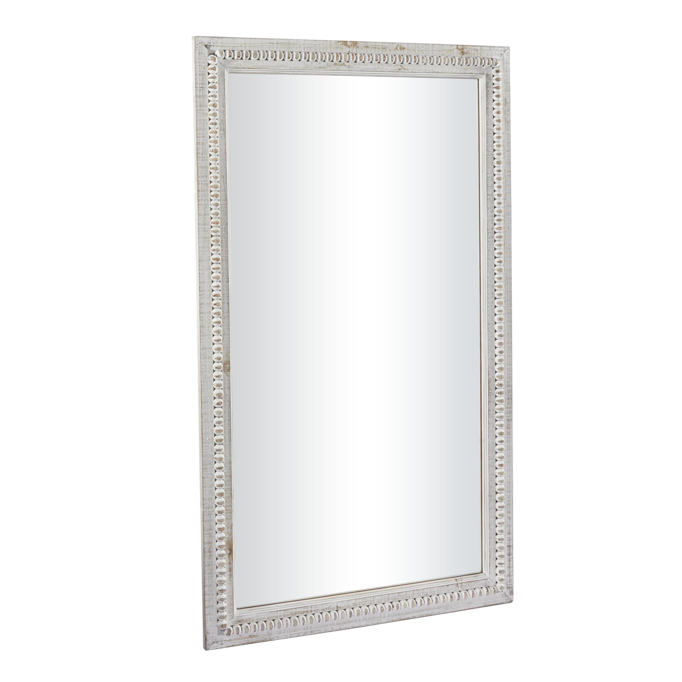 DecMode 28" x 48" White Carved Beaded Wall Mirror