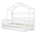 thumbnail image 2 of Aukfa Bed Frame with Trundle, Twin House Bed with Roof and Shelves, Wooden, White, 2 of 8