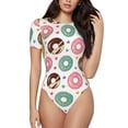 thumbnail image 2 of Uemuo Colorful Donuts Pattern Women's One Piece Short Sleeve Swimsuit Rash Guard Surfing Modest Quick-drying Swimsuit Beach Essentials-XX-Large, 2 of 9