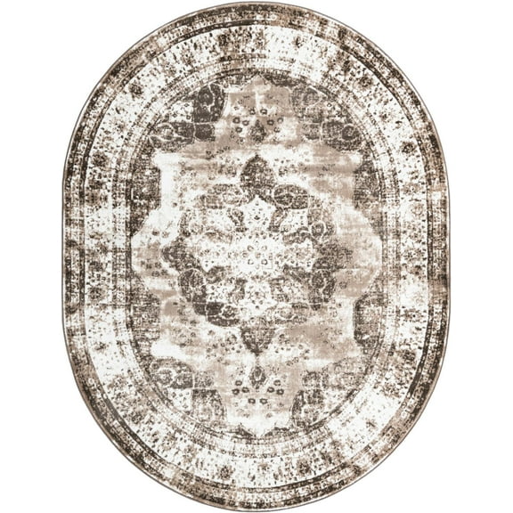 Rugs.com Monte Carlo Collection Rug – 8' x 10' Oval Light Brown Medium Rug Perfect For Living Rooms, Large Dining Rooms, Open Floorplans