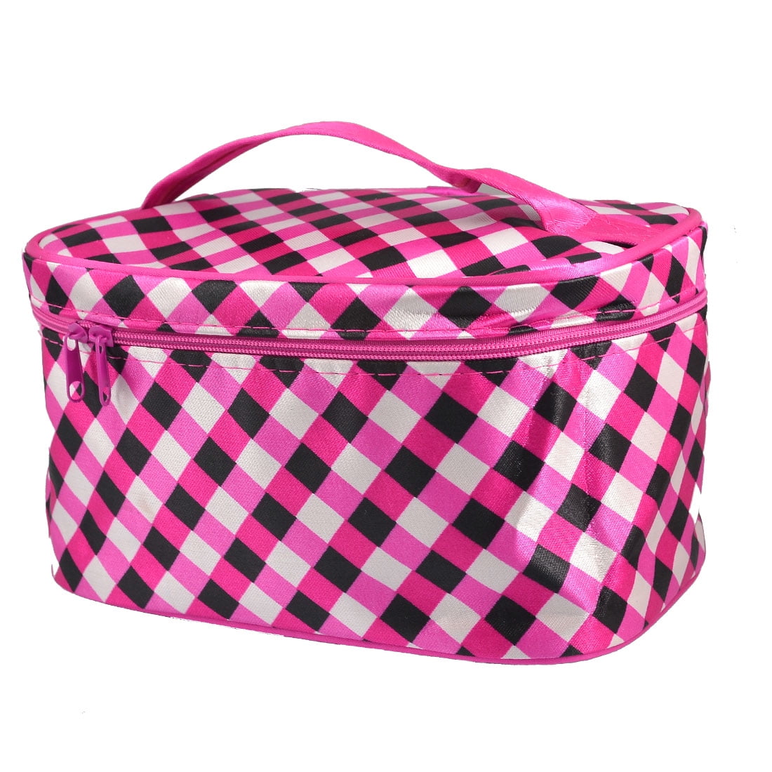 Unique Bargains Women Portable Grid Pattern Zipper Rectangle Cosmetic