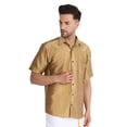 thumbnail image 3 of eloria Mens Traditional Gold Tone Striped Party Shirt with Mundu Vesty Style Dhoti, 3 of 5