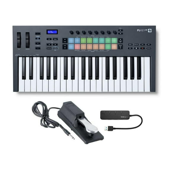 Novation FLkey 37 - driver de teclado MIDI de 37 teclas para FL Studio Bundle con pedal de sustain y