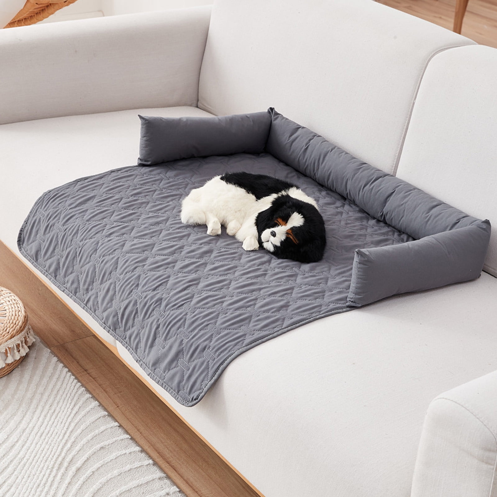 Momihoom Quilted 3-Sided Bolster Pet Bed & Furniture Protector, Versatile Sofa Cushion for Dogs & Cats, All-Season Pet Mat with Raised Edges