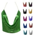 thumbnail image 5 of Sparkly Metallic Sequins Cowl V-Neck Chain Backless Camisole for Women Festival Nightclub Jewelry Top, 5 of 8