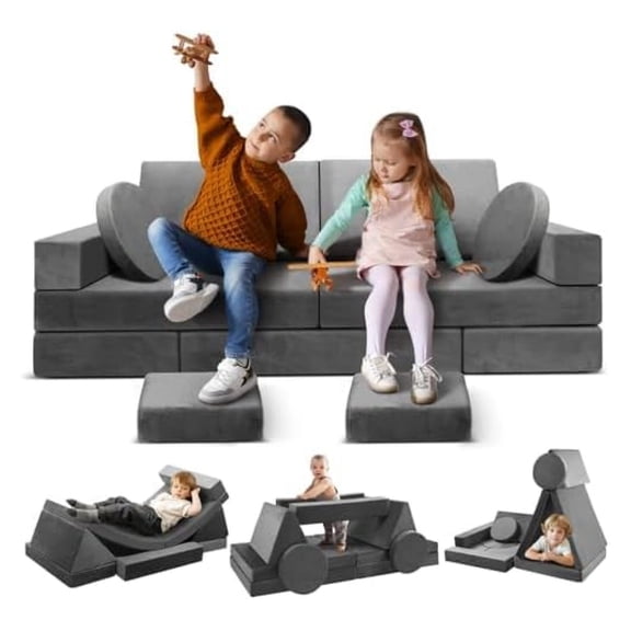 Modular Play Couch 18pcs Toddler Floor Sofa, Sectional Couch for Children Bedroom and Furniture for Playing, Creativing, Convertible Foam and Floor Cushion for Boys and Girls