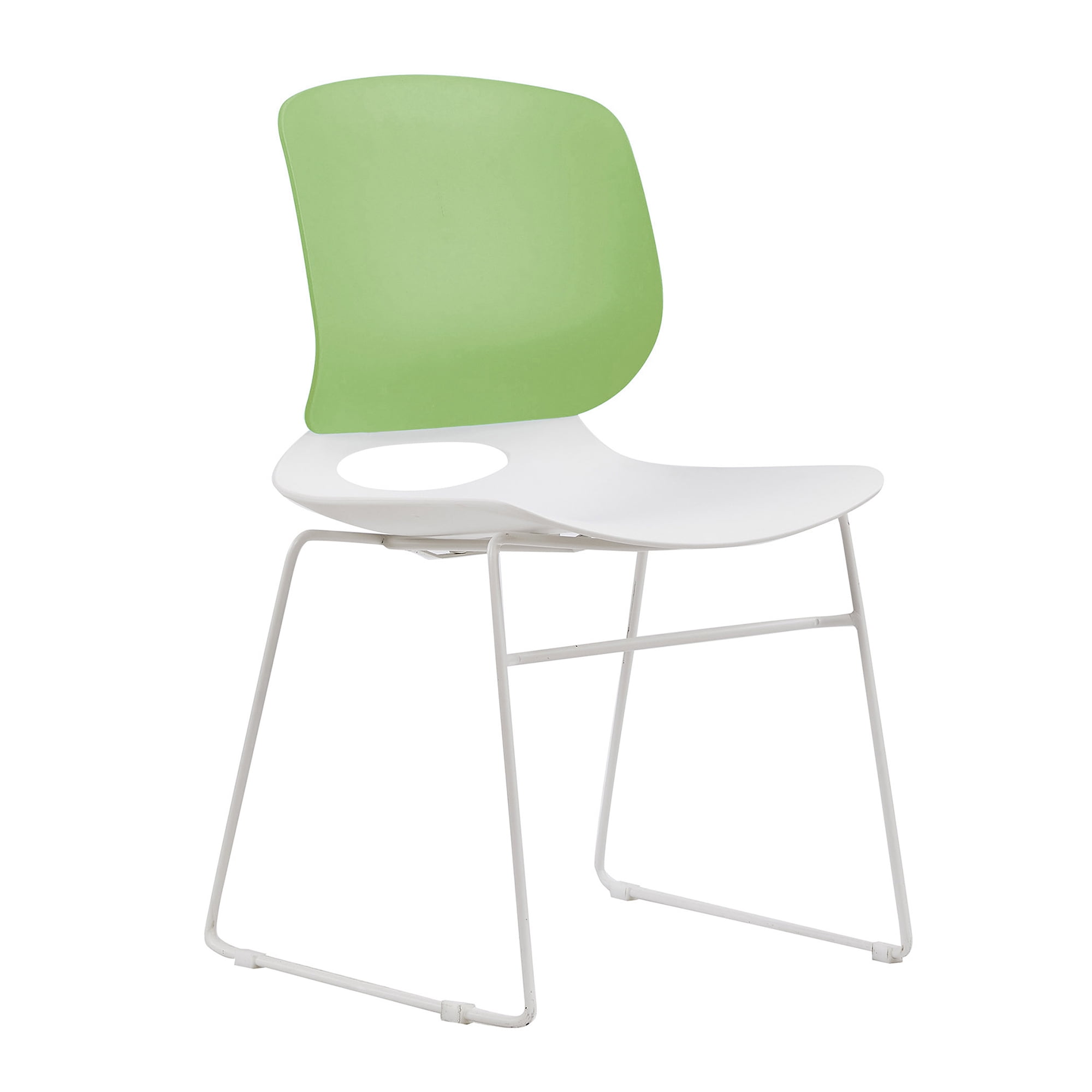 Modern Stackable Chair Set of 4, With Color Combination Of White And Green, Polypropylene Seats And Fiberglass Reinforced Backs, Dimensions 18.9 x 19.7 x 34.45 Inches