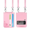 thumbnail image 2 of SaniMore for Samsung Galaxy Z Flip 3 (6.7" 2021) Case, PU Leather Skin with Card Slots Detachable Crossbody Lanyard Stylish Embossed Flower Anti-scratch Anti-drop Shockproof Girly Shell, Pink, 2 of 21