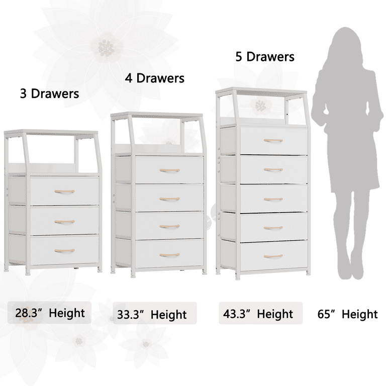 Classic Nightstand with 3 Drawers, Fabric Dresser Organizer Vertical  Storage Tower, Stable Bedroom End Table with Shelf, White 