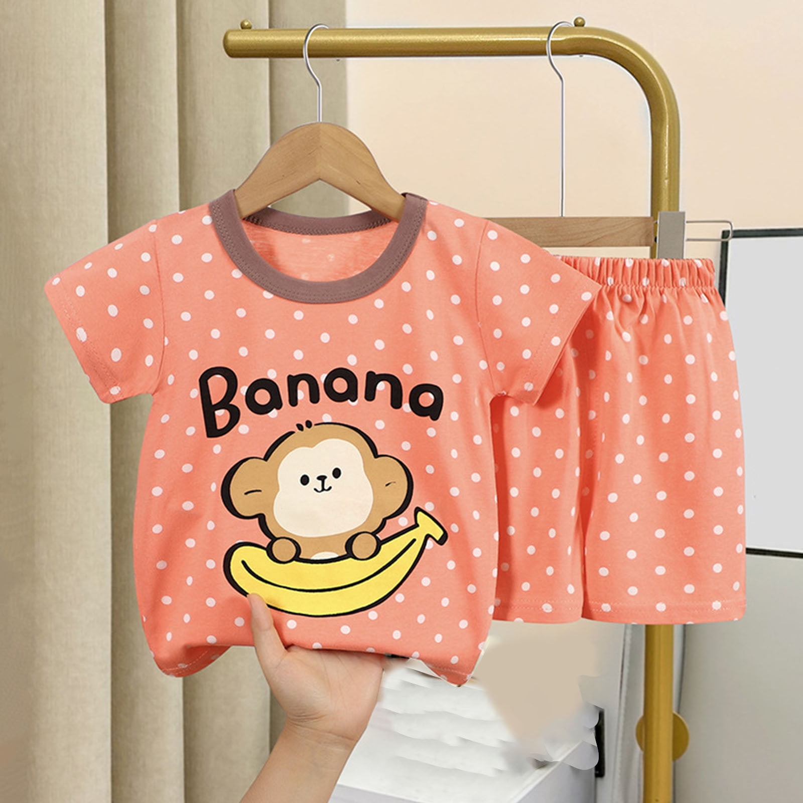 Baby Deals Baby Boys Girls Pajamas Clearance Summer Outfits for Girls Toddler Girls Shorts Sets Sale Fashion Girls Casual Short Sleeve Tops Round