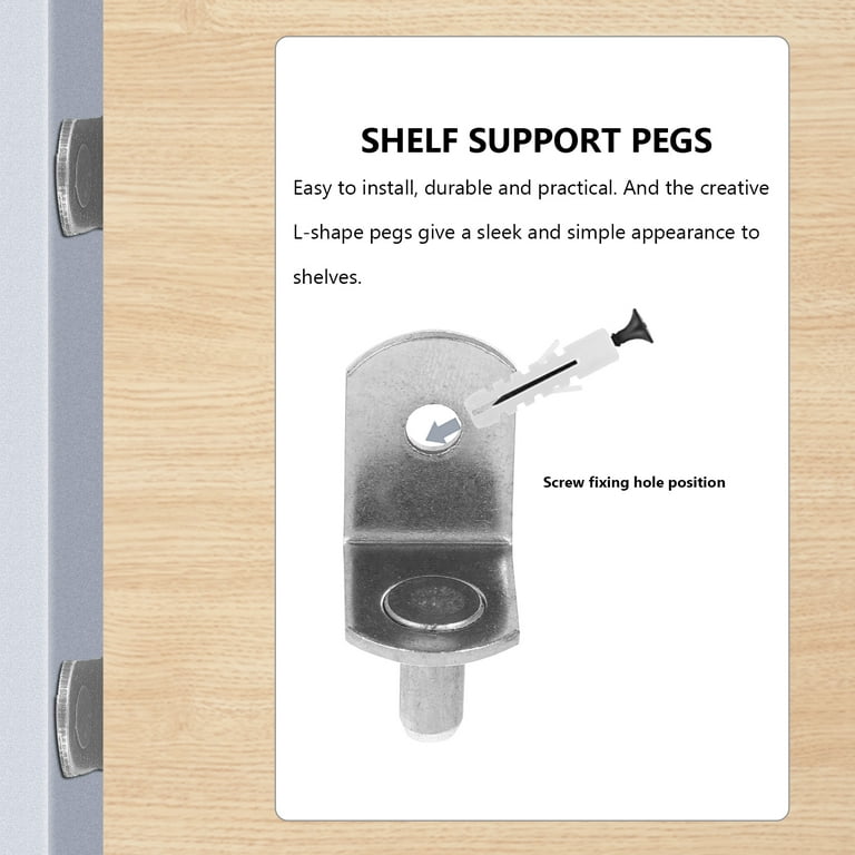 OUNONA Shelf Pegs Bracket L Shaped Support Pin Hole Cabinet Furniture Clips  Closet Shelves Metal 