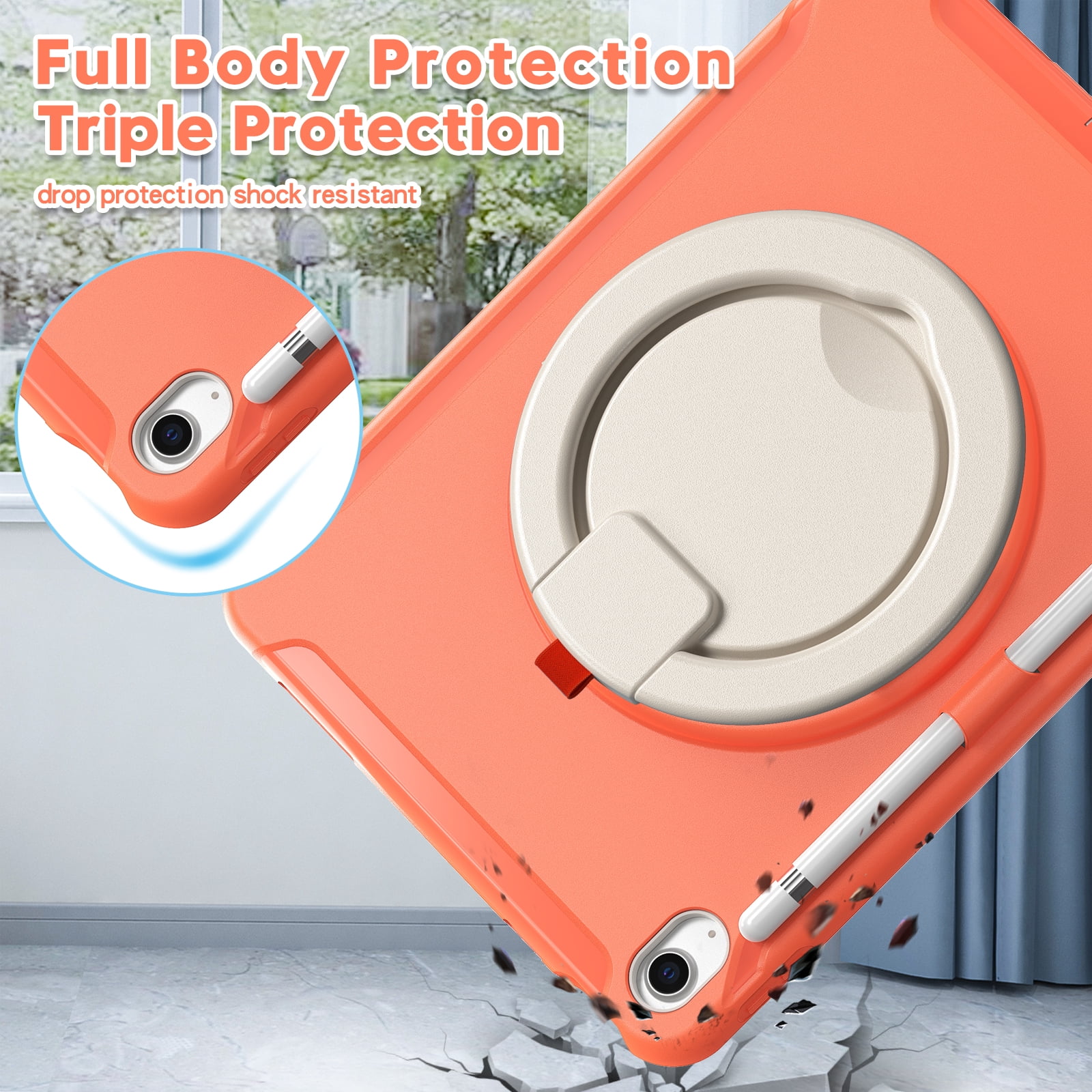 TECH CIRCLE for Apple iPad 10th Generation Case 10.9 inch 2022,360 Rotation Stand Heavy Duty Shockproof Rugged Soft Silicone Protective Case with Pencil Holder for Kids Girls Women,Light Blue