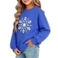 thumbnail image 2 of Blue Girls Snowflake Graphic Sweatshirt 11-12 Years,Long Sleeve Crew Neck Pullover,Winter Holiday Party Casual Top for School Daily Wear Outfits, 2 of 6